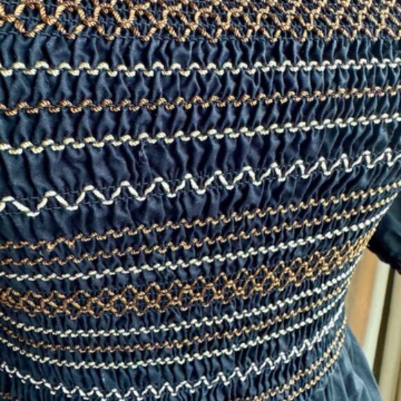 Old Navy Black Midi Dress w Tan Elastic Smocked Bodice - Picture 10 of 15